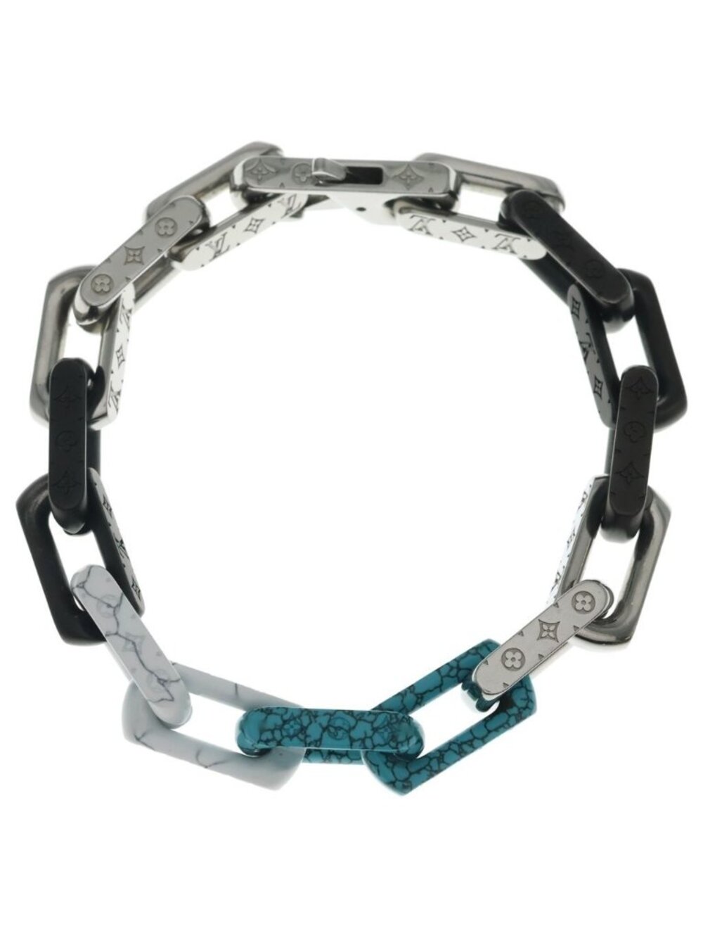 Louis Vuitton Monogram Bracelet Chain Silver Black Blue